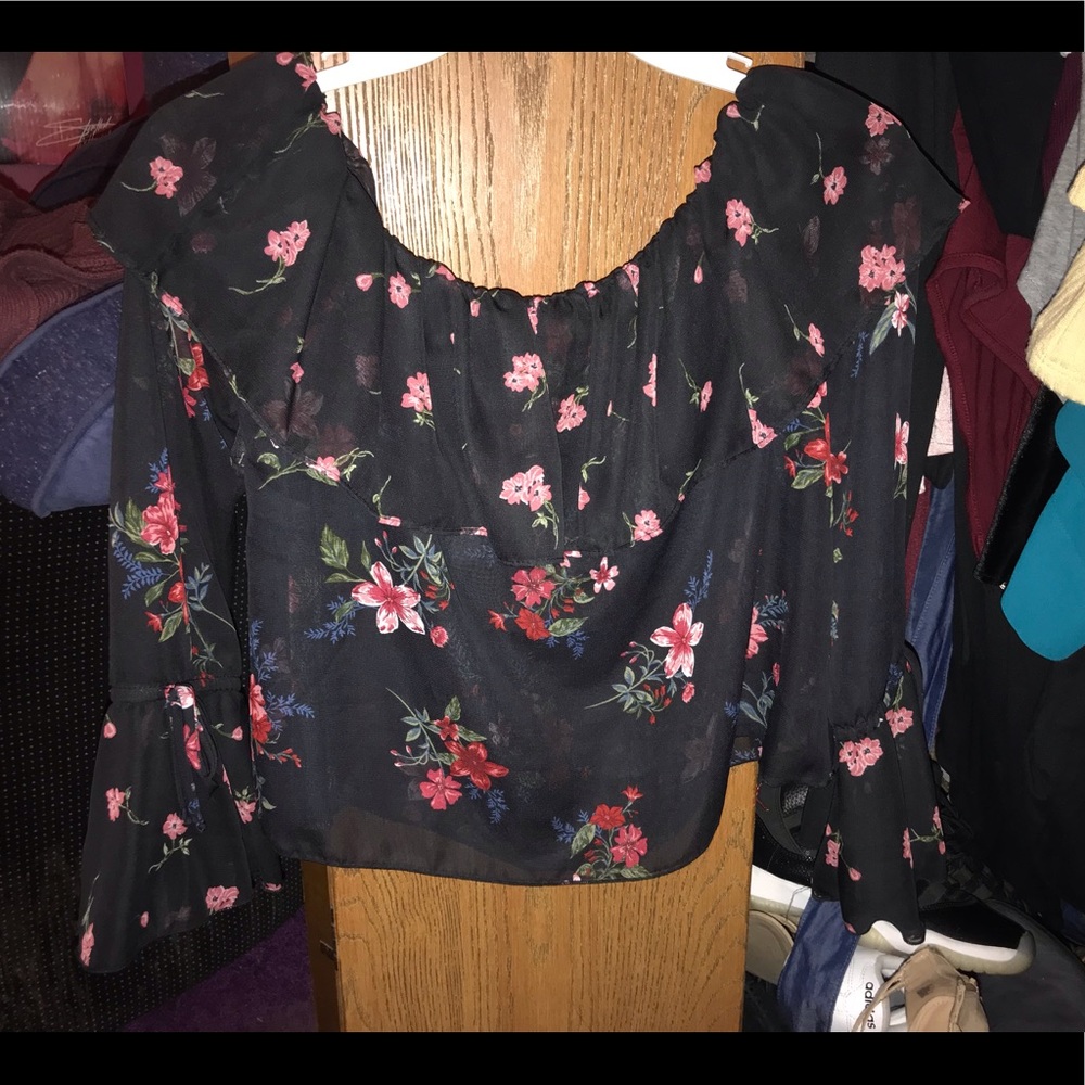 Black floral off the shoulder top